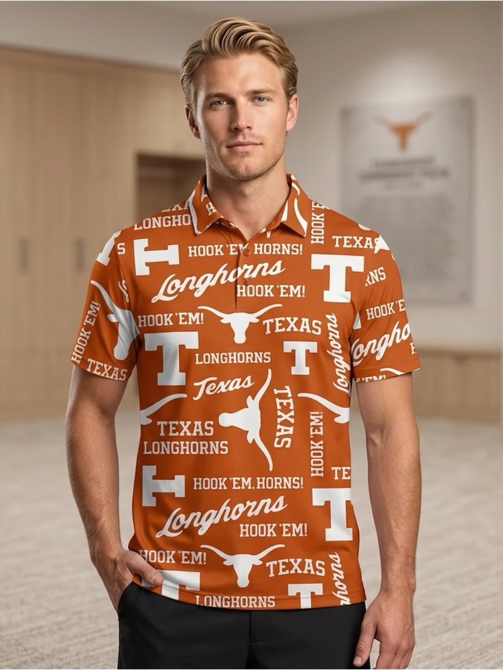 Colosseum Texas Longhorns Orange and White Allover Polo